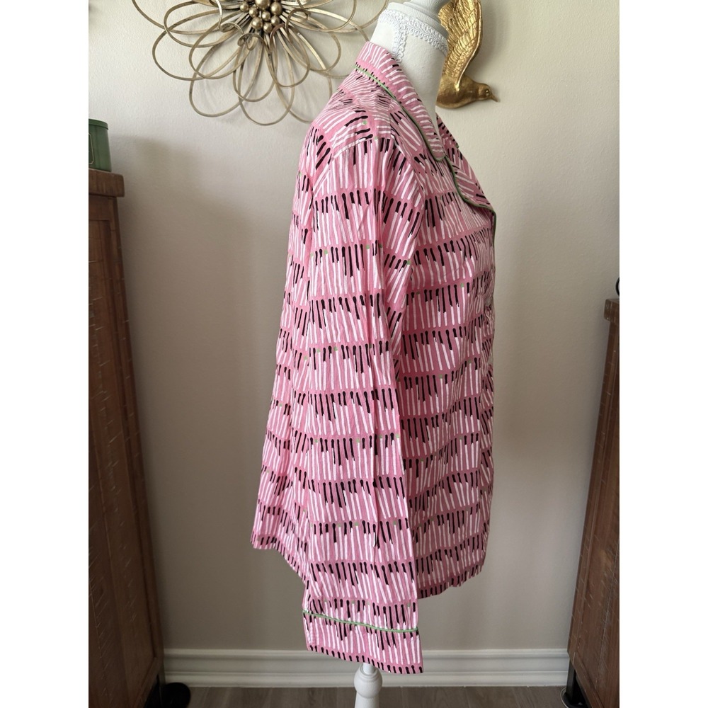 Dawson Hellmann Matchstick Pajama Top Pink Green Trim Womens M L Lounge - Picture 5 of 10